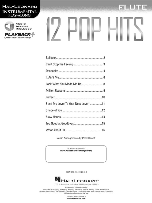 12 Pop Hits pro příčnou flétnu - Instrumental Play-Along