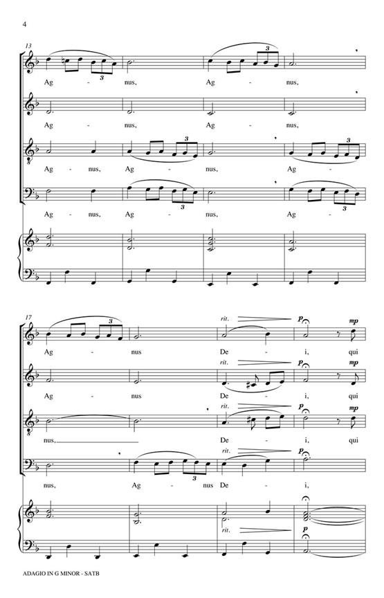 Adagio in G Minor (Agnus Dei) noty pro sbor SATB