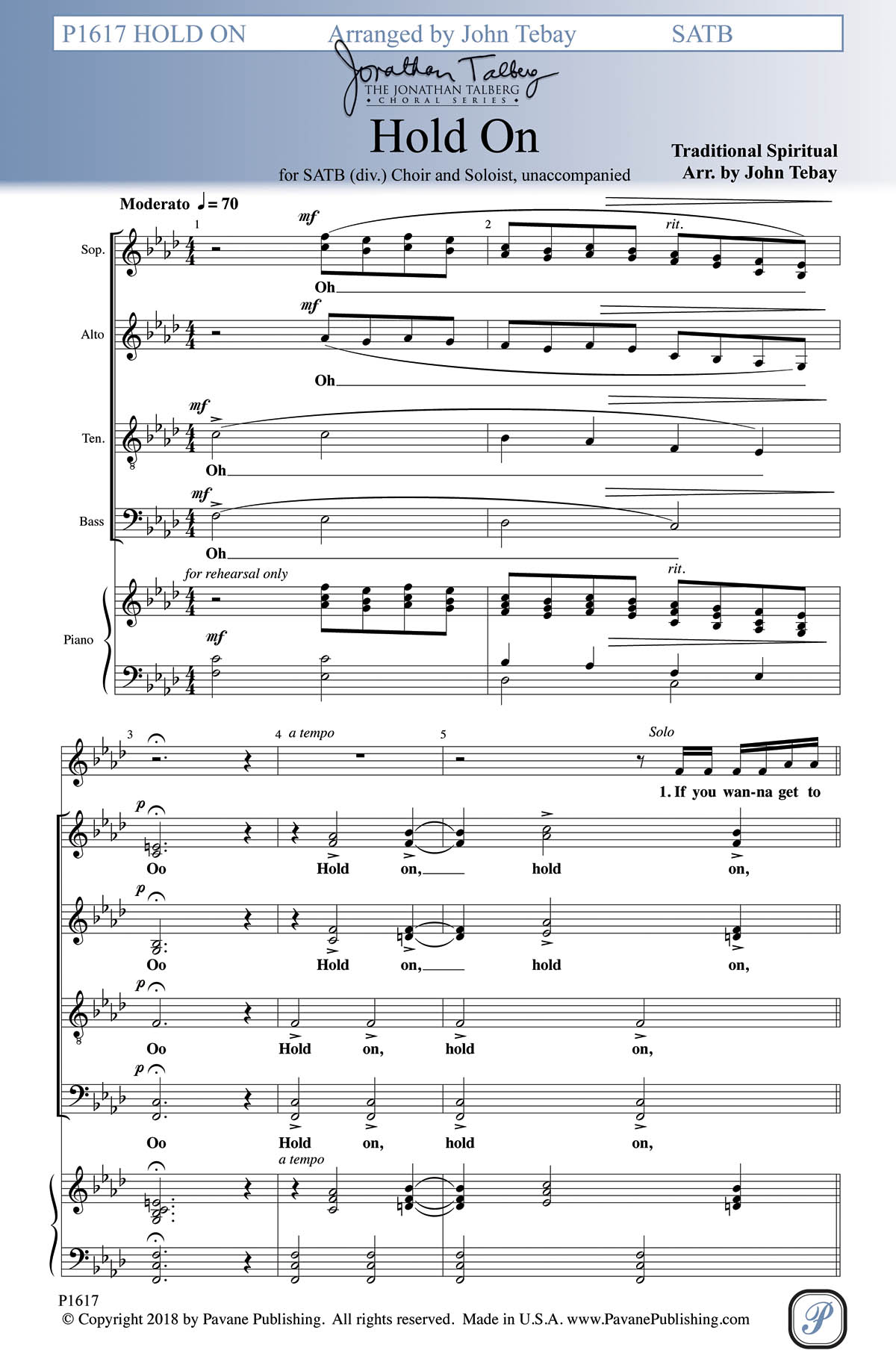 Hold On - pro sbor SATB