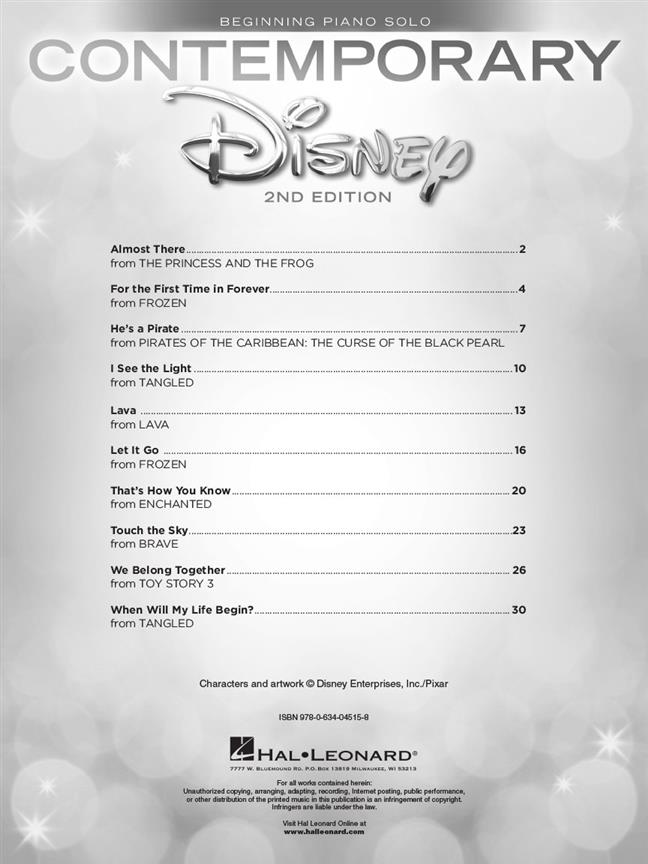 Contemporary Disney Solos - 2nd Edition - Beginning Piano Solo - filmové melodie pro klavír