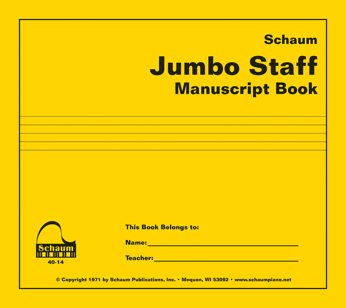 Jumbo Staff Manuscript Book - hráče na klavír