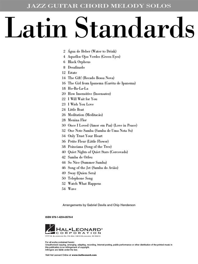 Latin Standards Jazz Guitar Chord Melody Solos noty na kytaru