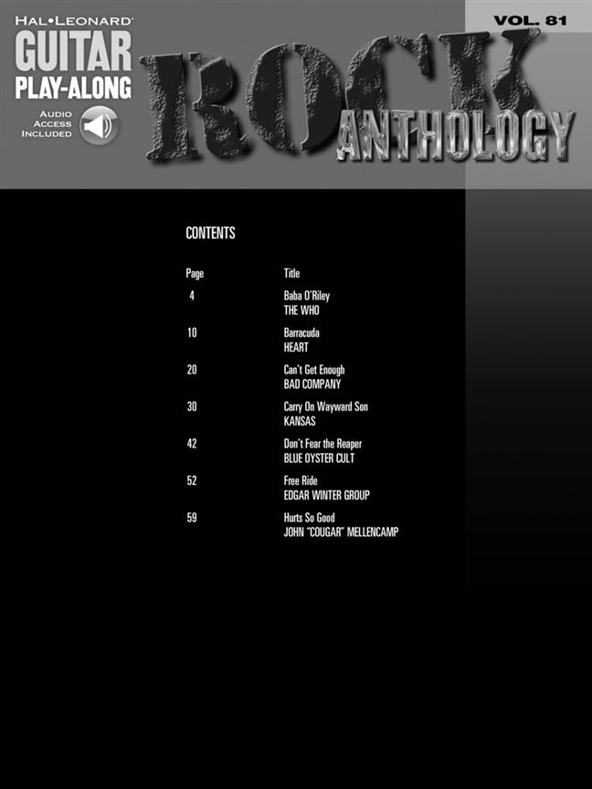 Rock Anthology  - Guitar Play-Along Volume 81