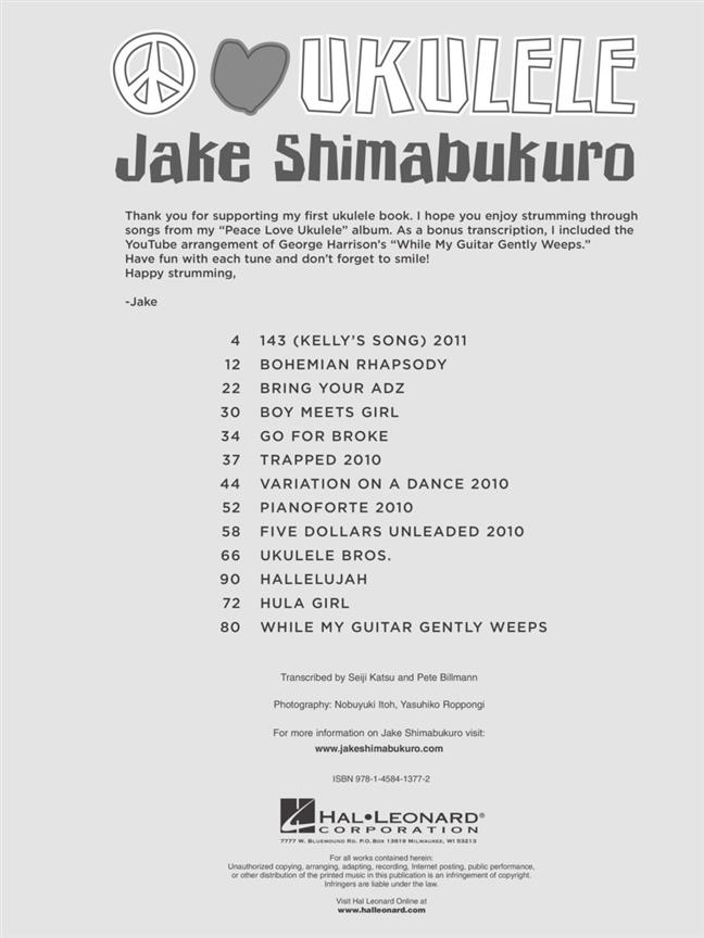 Jake Shimabukoro Peace Love Ukulele Transcriptions - noty pro ukulele