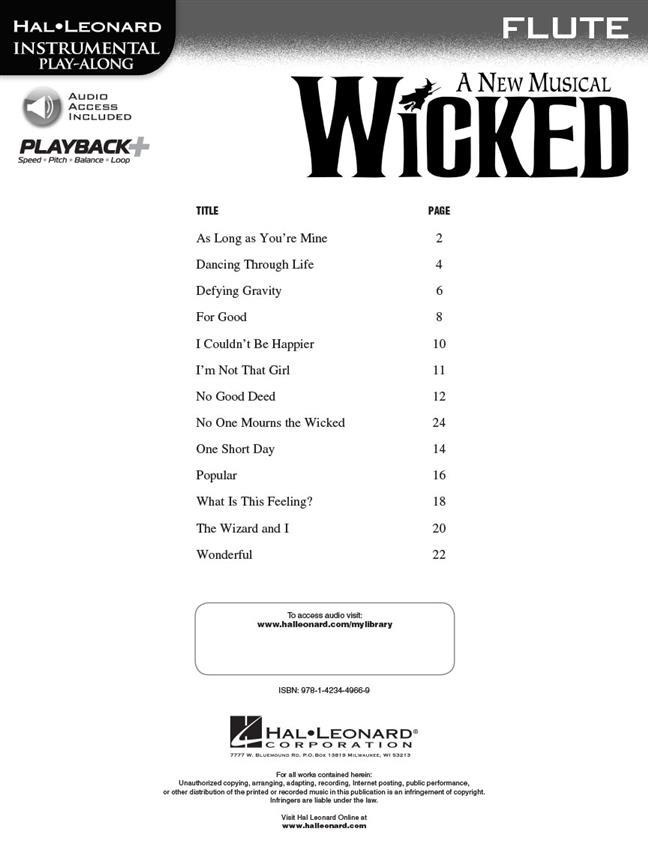 Wicked - Flute - Instrumental Play-Along - filmové melodie pro příčnou flétnu