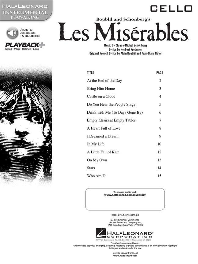 Les Miserables - Cello  - Instrumental Play-Along - filmové melodie pro violoncello