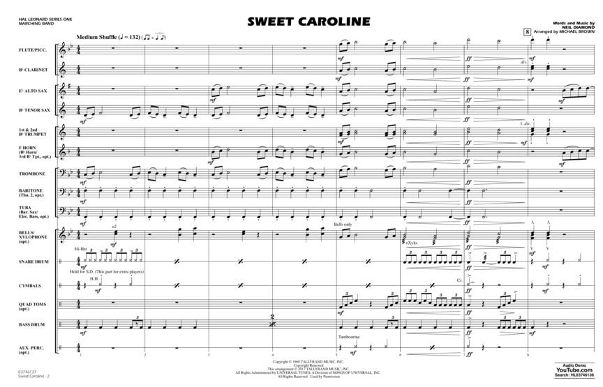 Sweet Caroline skladby pro pochodový orchestr