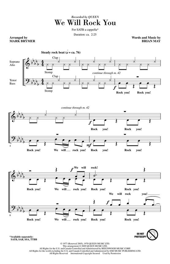 We Will Rock You - As performed by Queen noty pro sbor SATB