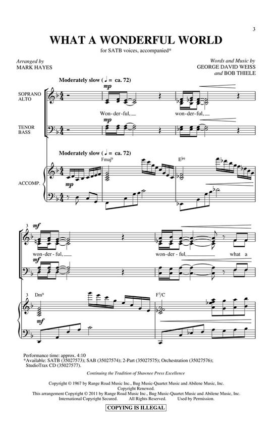 What a wonderful World - pro sbor SATB a klavír