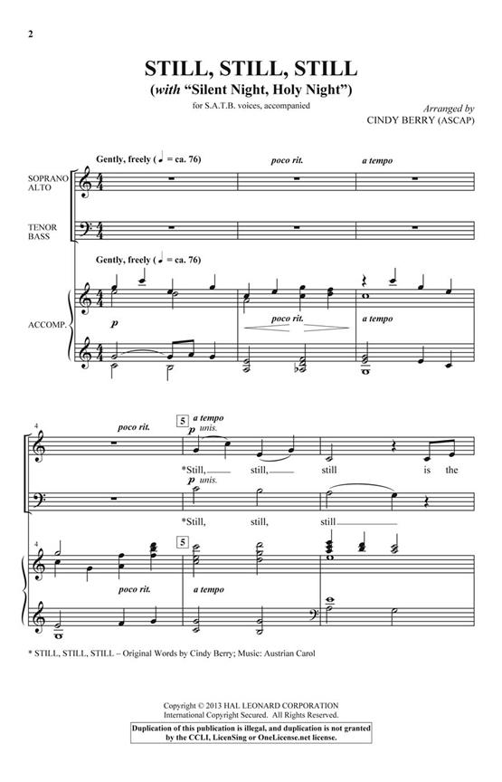 Still, Still, Still - with Silent Night, Holy Night noty pro sbor SATB