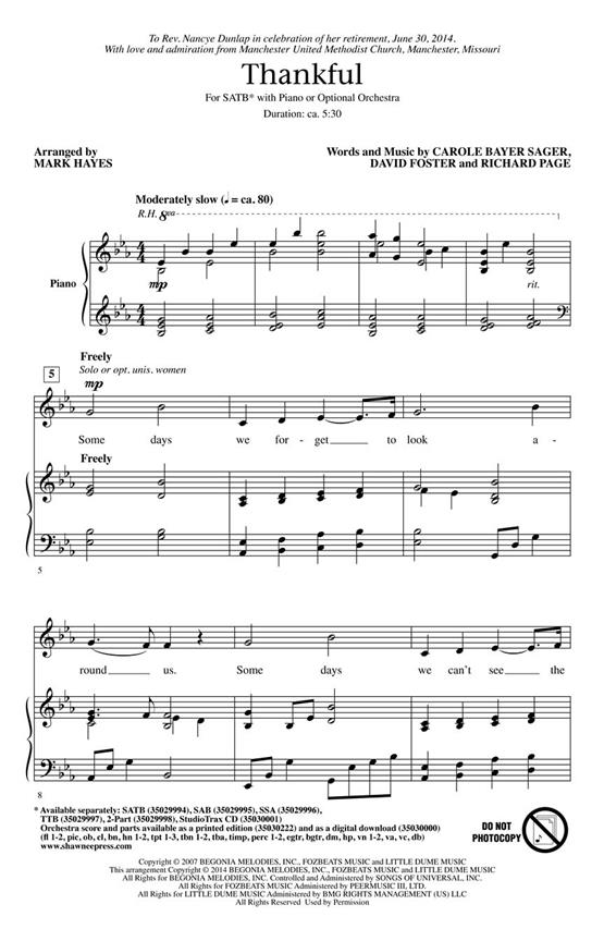 Thankful - pro sbor SATB