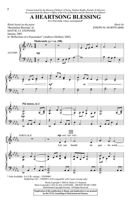 A Heartsong Blessing - noty pro sbor 2-Part Unison Choir