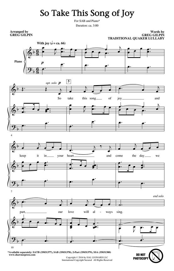 So Take This Song of Joy - pro sbor SATB