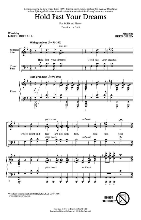 Hold Fast Your Dreams - pro sbor SATB