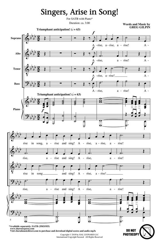 Singers, Arise In Song! - pro sbor SATB