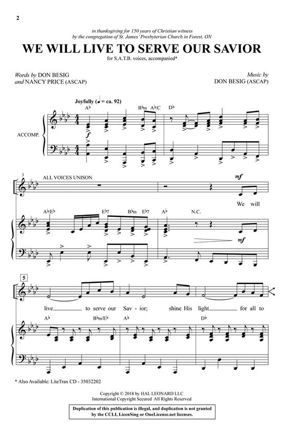 We Will Live to Serve Our Savior - pro sbor SATB