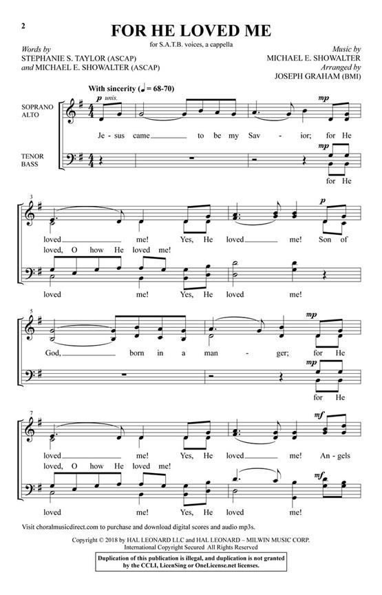 For He Loved Me - pro sbor SATB a Cappella