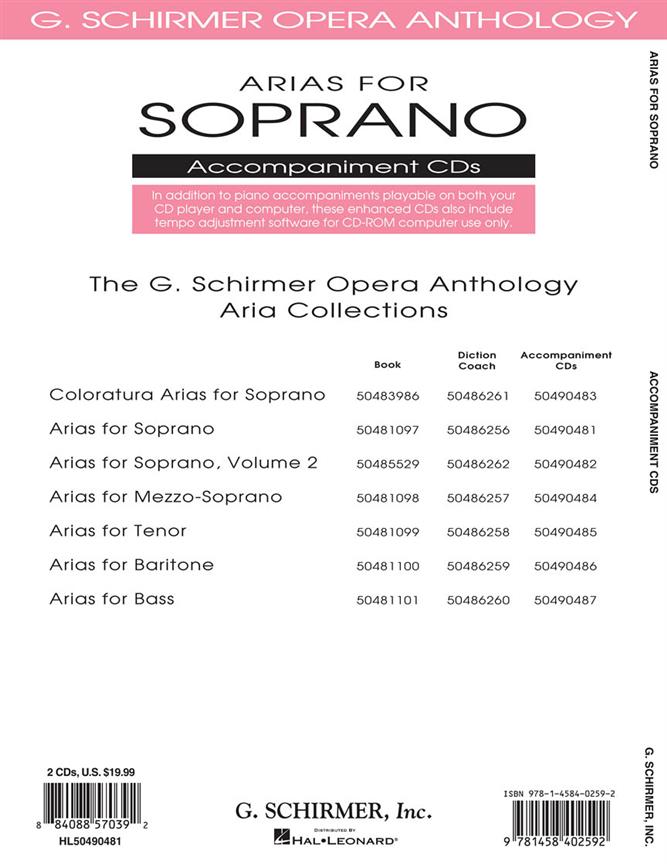 Arias for Soprano Vol. 1 - G. Schirmer Opera Anthology Accompaniment CDs (2) - arie pro zpěv