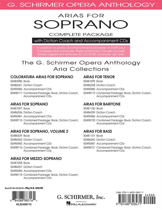 Arias For Soprano 1 - Complete Package - with Diction Coach and Accompaniment CDs - arie pro zpěv