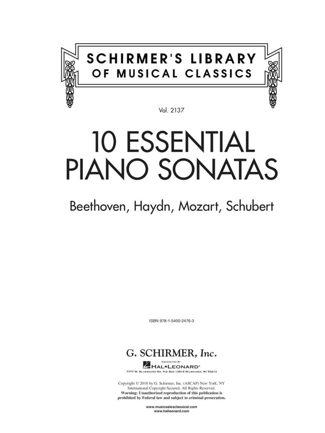 10 Essential Piano Sonatas - Beethoven Haydn Mozart Schubert - na klavír