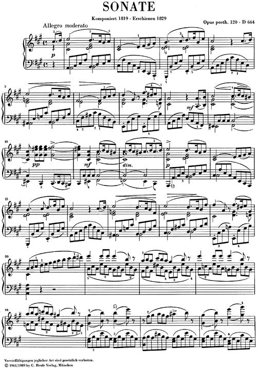 Piano Sonata In A D.664 - Piano Sonata A major, op. post. 120, D 664