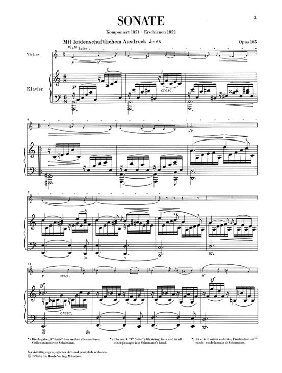 Sonata For Violin And Piano In A Minor Op. 105 noty pro housle a klavír