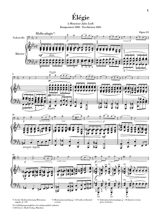 Élégie Op.24 For Violoncello And Piano - Élégie for Violoncello and Piano op. 24 - violoncello a klavír