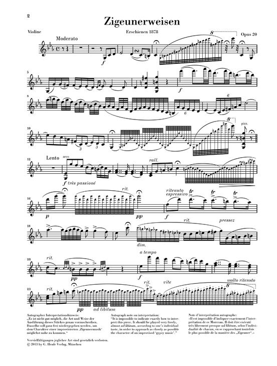 Zigeunerweisen op. 20 für Violine und Klavier - Gypsy Airs op. 20 for Violin and Piano noty pro housle a klavír