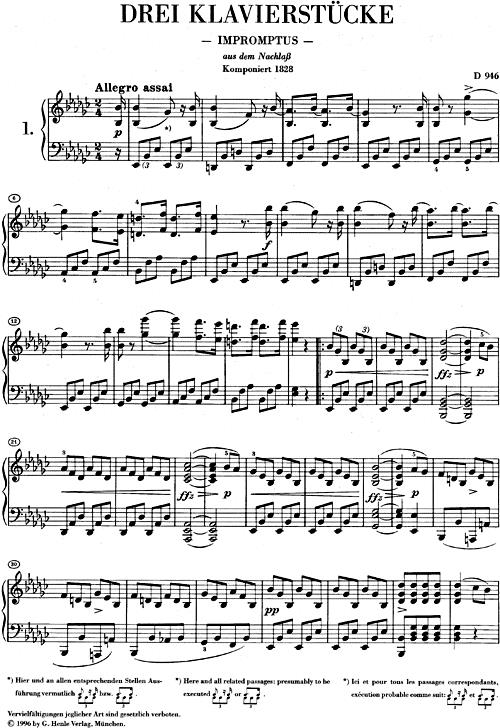 Three Piano Pieces - Impromptus - D946 Post. - na klavír