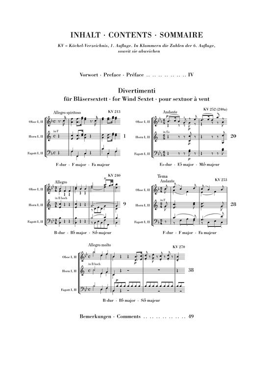 Divertimenti For Wind Sextet - Divertimenti for 2 Oboes, 2 Horns and 2 Bassons