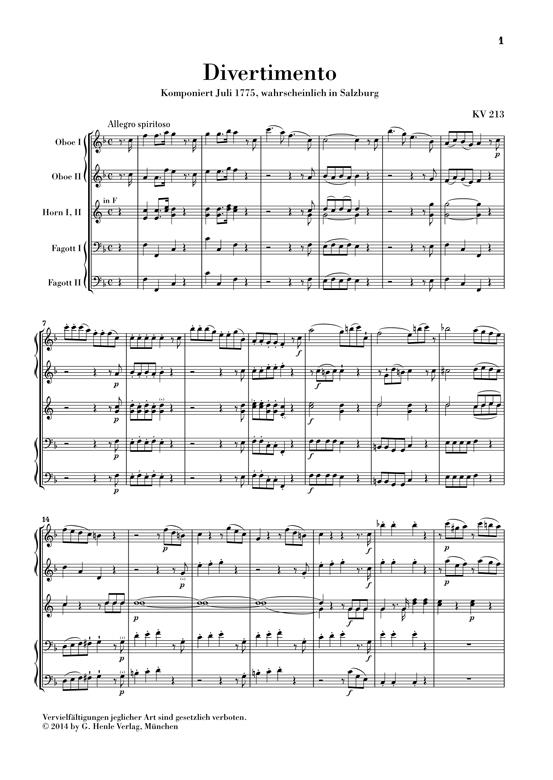 Divertimenti For Wind Sextet - Divertimenti for 2 Oboes, 2 Horns and 2 Bassons