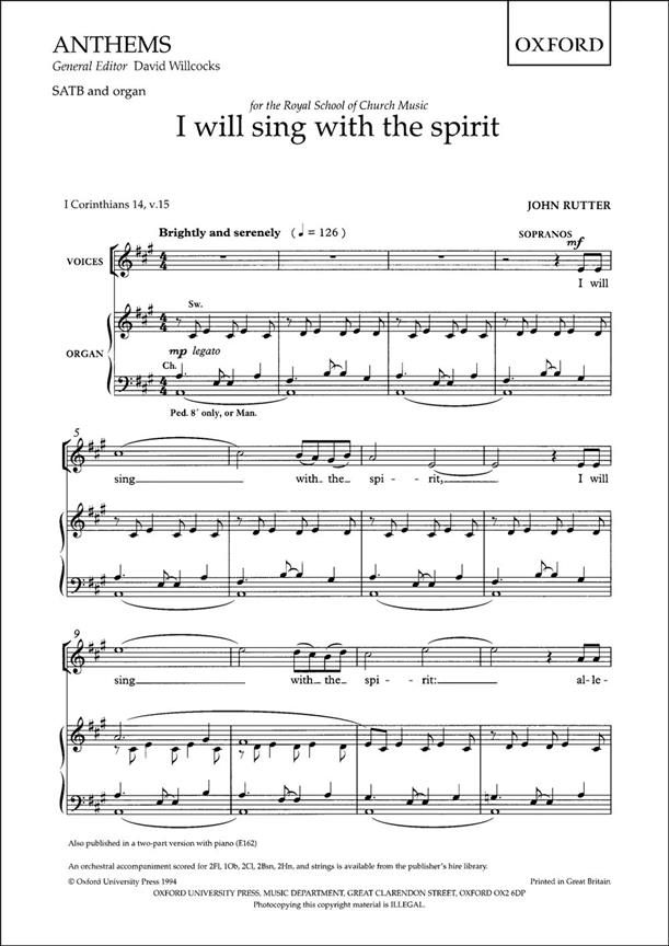 I Will Sing With The Spirit - pro sbor SATB a klavír